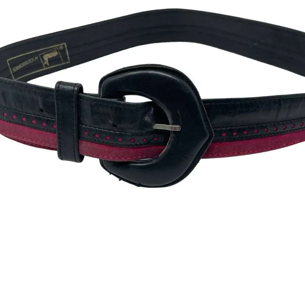 Mondi Leather Suede Belt Small Navy Blue Fuschia